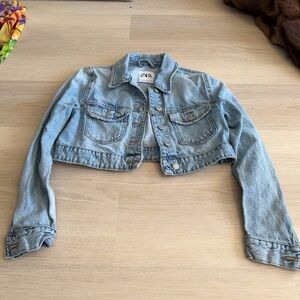 XS Zara Light Blue Cropped Denim Jacket